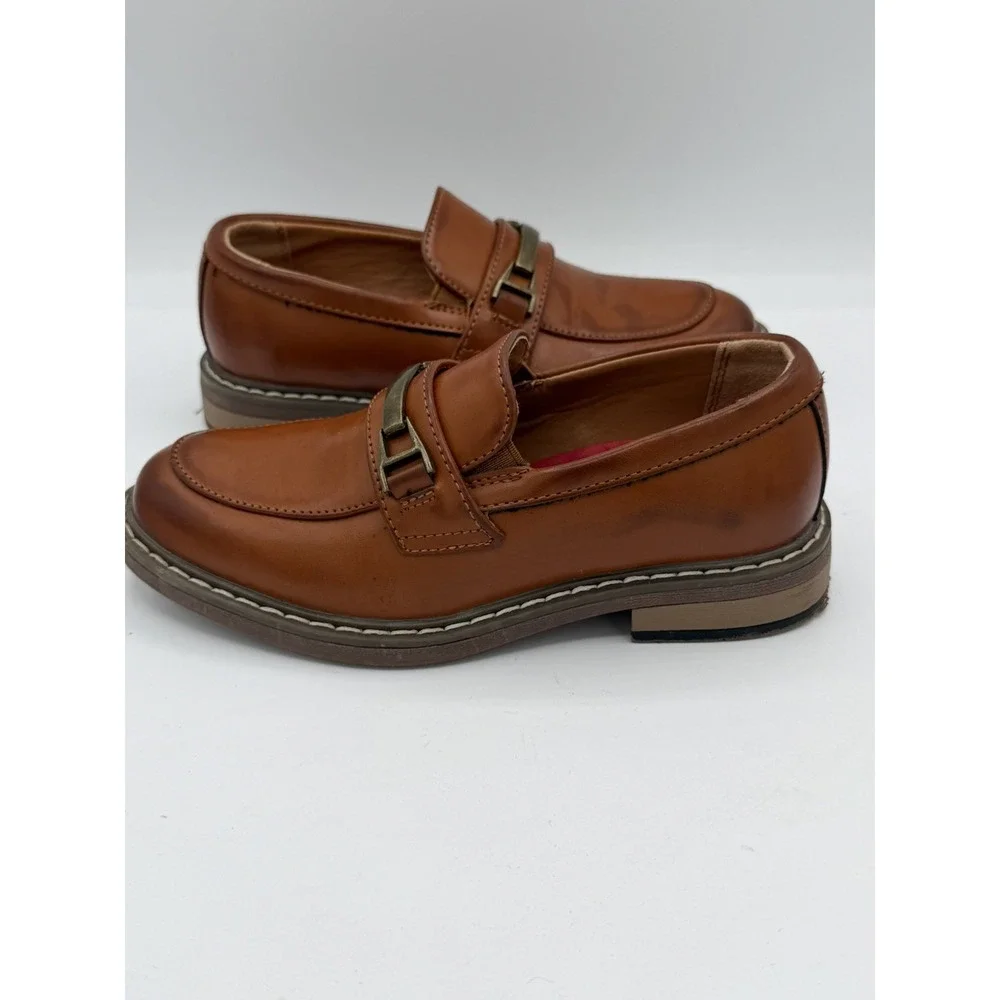 Bruno Marc Brown Boy's Dress Loafers Buckle Faux Leather Size 11
